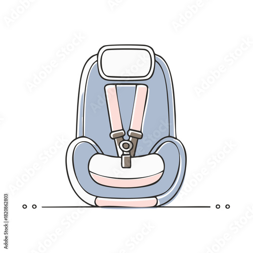 Child safety car seat illustration, blue, pink, and white design, front view, safety concept