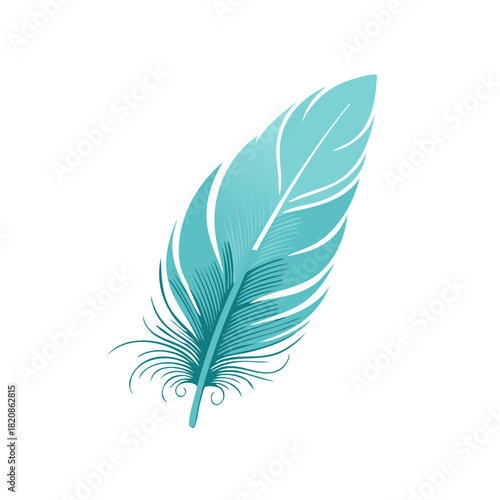 Detailed turquoise bird feather with delicate barbs and plumes vector illustration