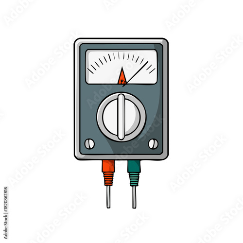 Cartoon Style Analog Multimeter for Electrical Measurement and Electronic Circuit Testing
