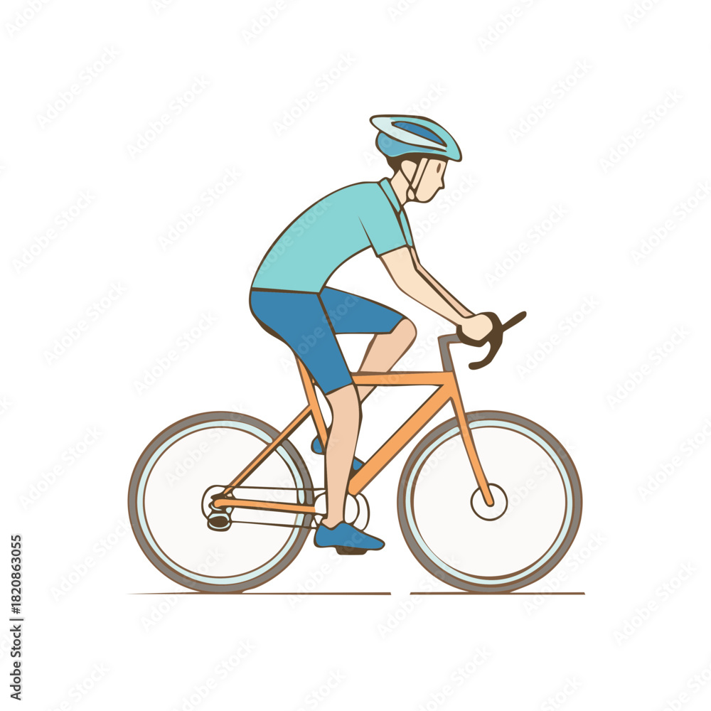 Obraz premium Athletic man in helmet cycling road bike with colorful design and blue shorts