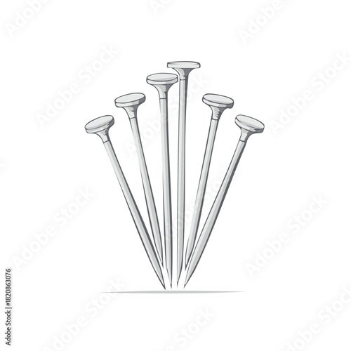 Vector illustration of assorted grey pushpins drawing pins office supplies