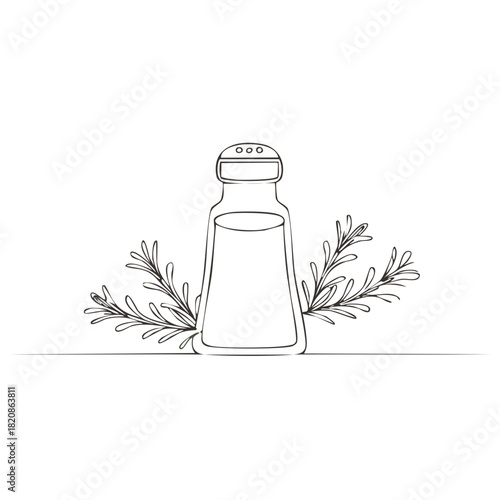 Minimalist line art of a salt shaker with rosemary sprigs