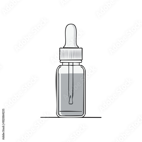 Minimalist illustration of a dropper bottle used for serums essential oils skincare and cosmetics