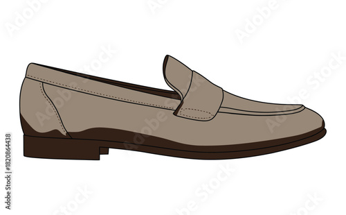 A single beige leather loafer shoe with a dark brown sole and heel is depicted in a side profile against a plain white background.
