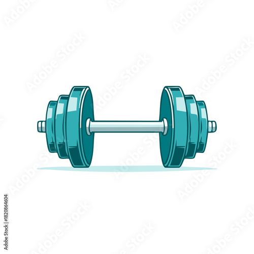 Cartoon-style illustration of a dumbbell in teal