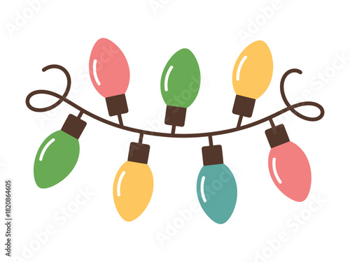 A string of colorful, festive Christmas lights illuminates the holiday season with vibrant hues of pink, green, and yellow.