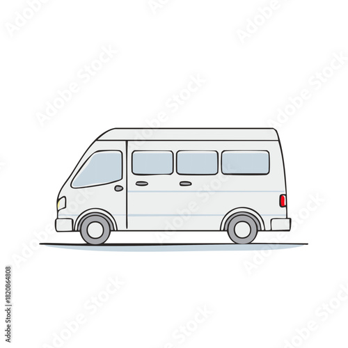 Simple hand drawn illustration of a white passenger van or minibus side view