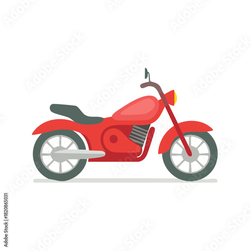 Bright Red Motorcycle Flat Design Vector Art for Transport and Travel Themes