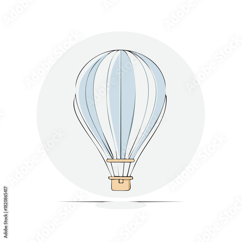 Air Balloon simple stylized artwork. Travel and flights with lighter, light blue and white stripes.