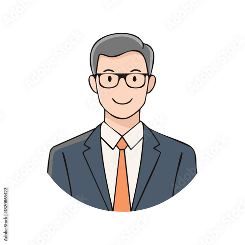 Friendly mature professional man smiling in a suit and eyeglasses illustration