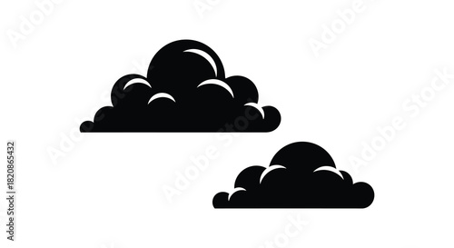 Two black cloud shapes on white background silhouette