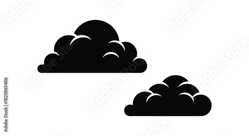 Black and white illustration of two clouds in silhouette style silhouette