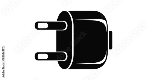 Two prong electrical plug isolated on white background silhouette