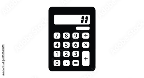 Calculator with display and buttons in black and white silhouette