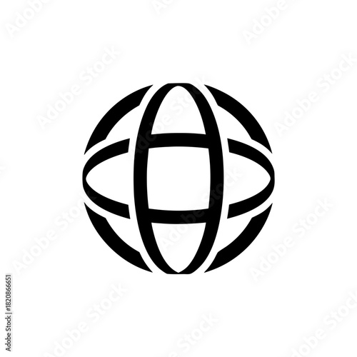 Illustration of a globe with intersecting lines design on transparent background silhouette