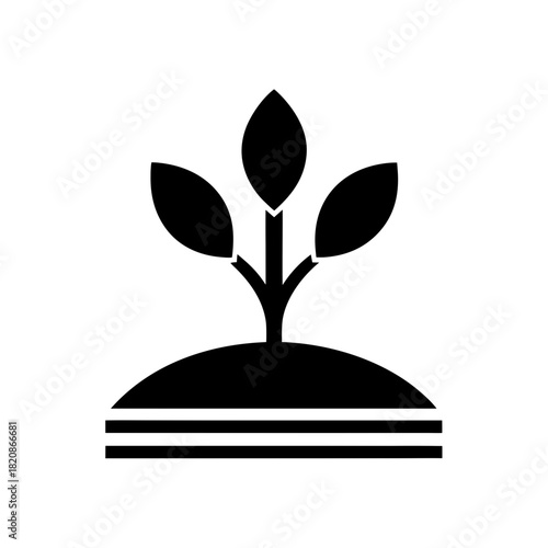Illustration of a plant growing from the ground black on transparent background silhouette