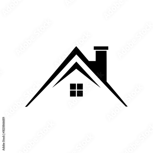Illustration of a house roof with chimney and window on transparent background silhouette