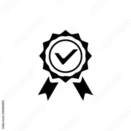 Illustration of a black check mark inside a rosette on transparent background silhouette