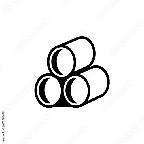 Illustration of a stack of three cylindrical pipes on transparent background silhouette