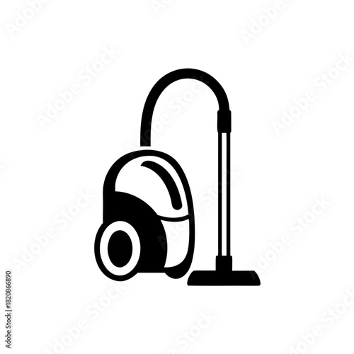 Illustration of a black and white vacuum cleaner icon on transparent background silhouette