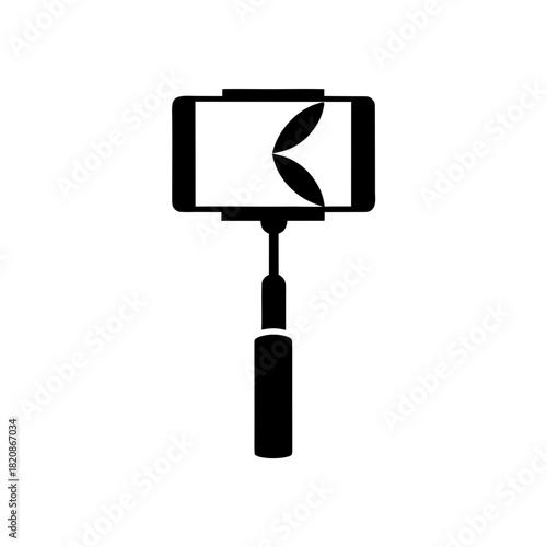 Illustration of a selfie stick with a phone attached on transparent background silhouette