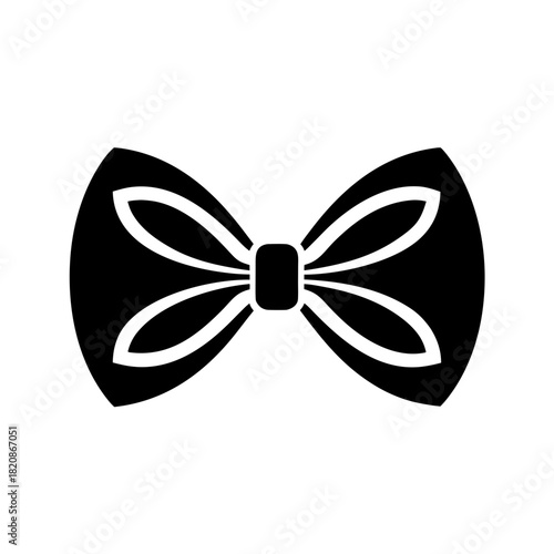 Illustration of a symmetrical black and white bow tie on transparent background silhouette