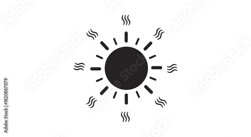 Stylized sun icon with rays and heat waves silhouette
