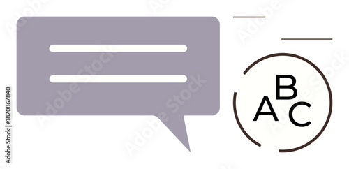 Speech bubble with text lines and typography elements. Ideal for communication, dialogue, language, education, messaging, conversation, and creativity themes. Simple flat metaphor