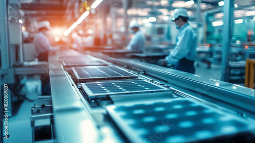 Wallpaper Mural asian battery giga factory workers assembling modules soft tones photo style Torontodigital.ca