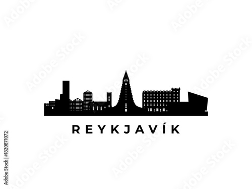 Vector Reykjavik skyline. Travel Reykjavik famous landmarks. Business and tourism concept for presentation, banner, web site.