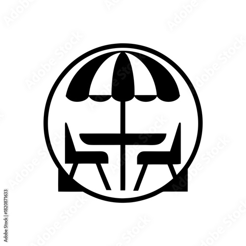 Illustration of an outdoor cafe table and chairs on transparent background silhouette