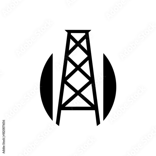 Illustration of a tower inside a circular design on transparent background silhouette