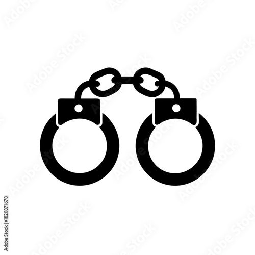 Illustration of black metal handcuffs on white background on transparent background silhouette