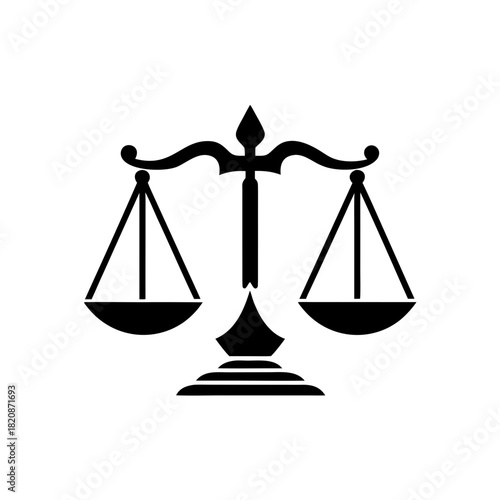 Illustration of a balanced scales of justice icon on transparent background silhouette