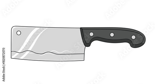 A grayscale illustration of a cleaver knife featuring a solid blade and a handle.