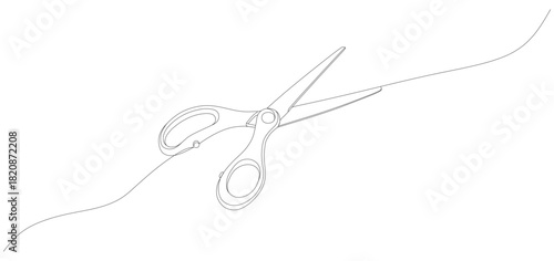 Scissors cutting continuous line drawing