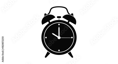 Retro alarm clock illustration in black and white silhouette