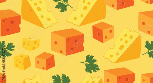 A repeating pattern featuring various cheese cubes.