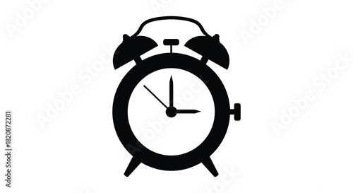 Vintage alarm clock illustration in black and white silhouette