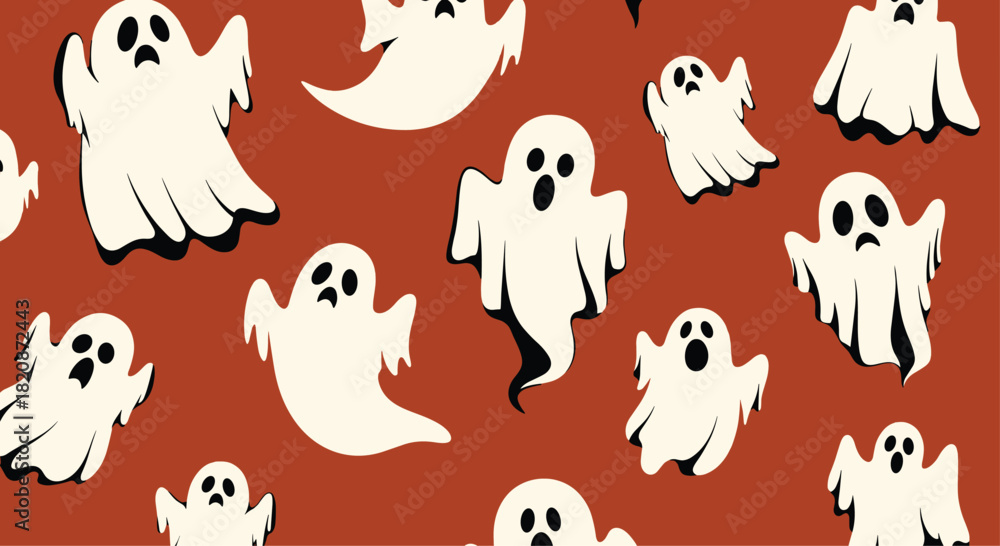 Fototapeta premium A spooky Halloween pattern featuring ghosts.