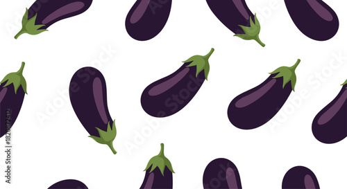 A seamless pattern featuring multiple eggplants.
