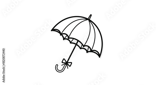 An illustrated black-and-white umbrella design with a bow.