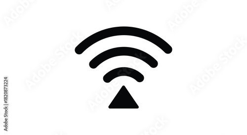 Minimalist wireless signal icon with triangle antenna in black silhouette