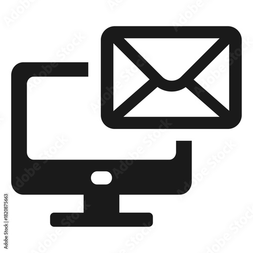 Computer email vector icon — desktop monitor with envelope message symbol in minimal flat outline style for communication, inbox, notification, and modern digital interface design
