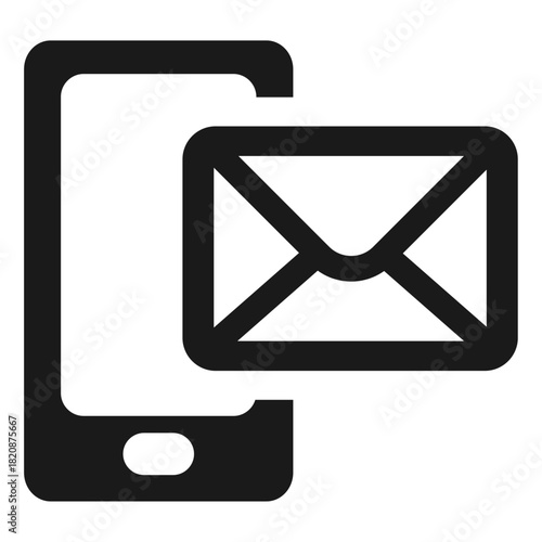 Mobile email vector icon — smartphone with envelope message symbol in minimal flat outline style for communication, inbox, notification, and modern UI interface design
