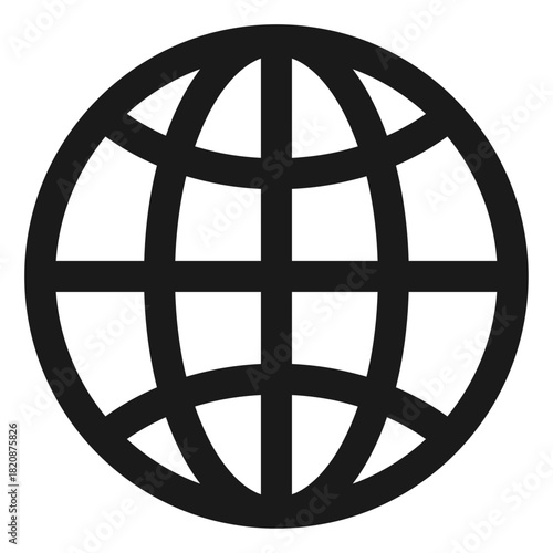 Global internet vector icon — minimal flat outline globe symbol for web access, worldwide network, online communication, connectivity, and modern digital UI design
