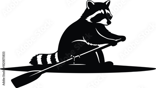 Raccoon kayaking vector art