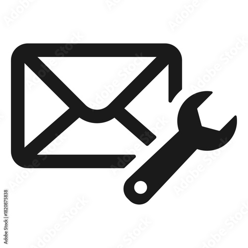 Email repair vector icon — envelope with wrench symbol in minimal flat outline style for mail troubleshooting, message fixing, communication tools, and modern UI system design
