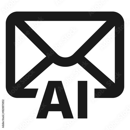 AI email vector icon — envelope with AI text symbol in minimal flat outline style for automated messaging, smart communication, machine-learning mail systems, and modern digital UI design
