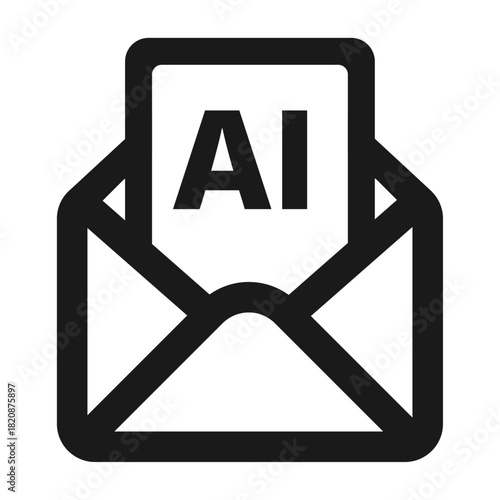 AI Document in Envelope Icon – Artificial Intelligence Mail, Smart Message Automation, Digital Letter, Tech Support Vector Illustration